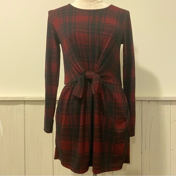 Abercrombie Kids Girls 11/12 Long Sleeve Red Black Plaid Dress - Picture 1 of 13
